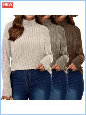 Plus Size Turtleneck Sweater 3 Pack Knit Tops Pullover Long Sleeve